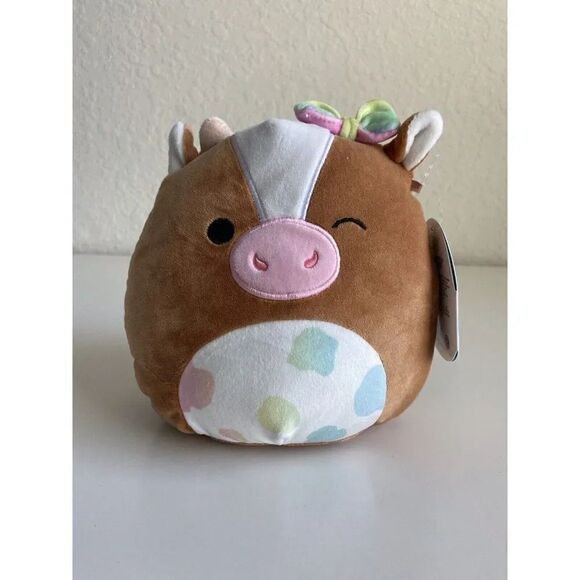 NEW Cow Griella Squishmallow 7.5” 2022 Soft Plush Kellytoy Rainbow Bow Wink - Picture 1 of 8